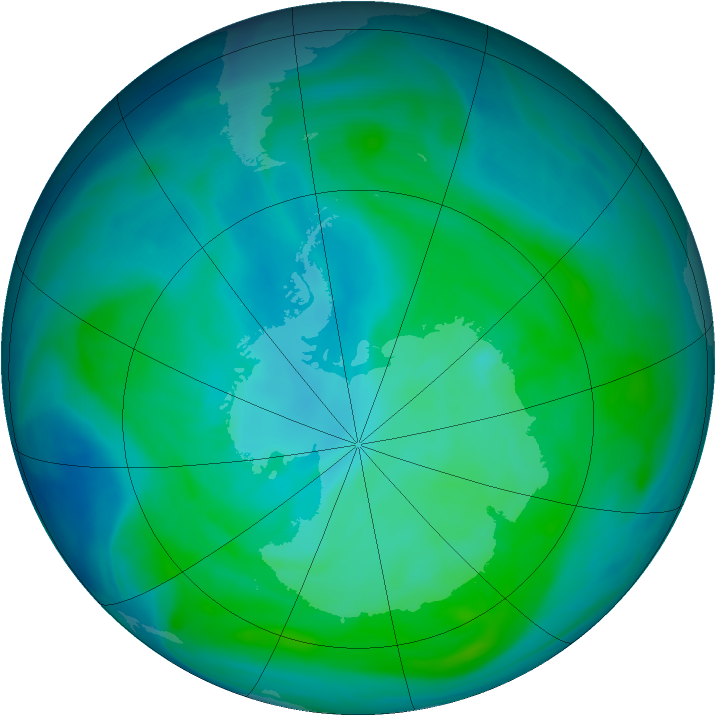 Antarctic ozone map for 17 January 2008